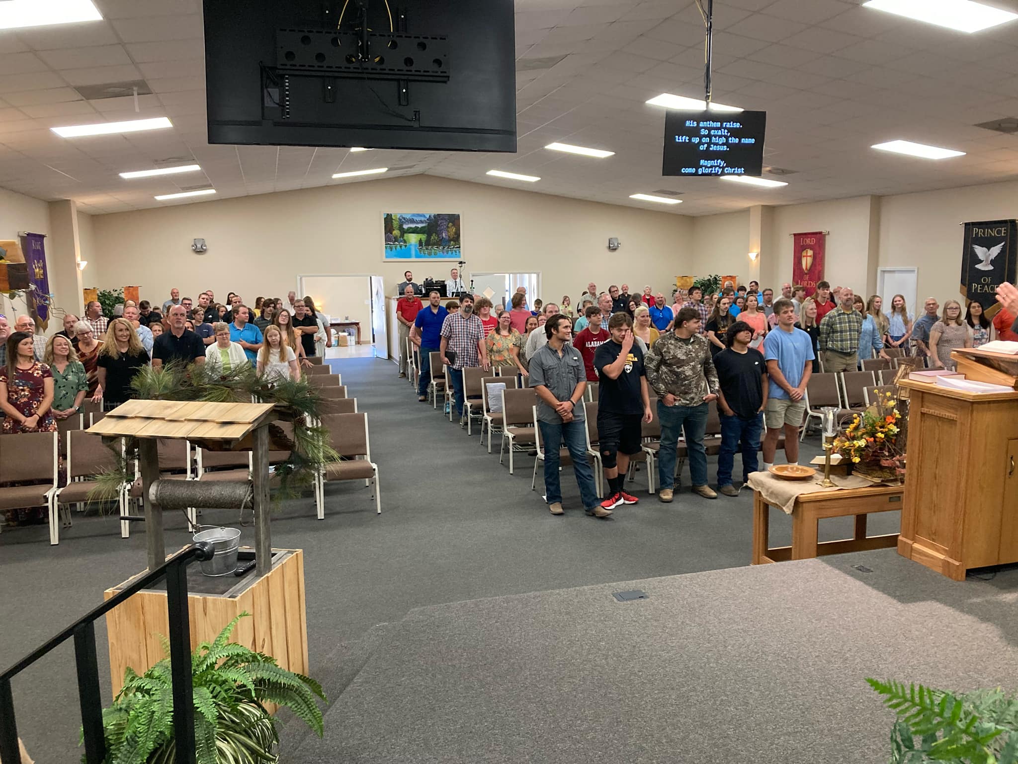 Congregation during worship service